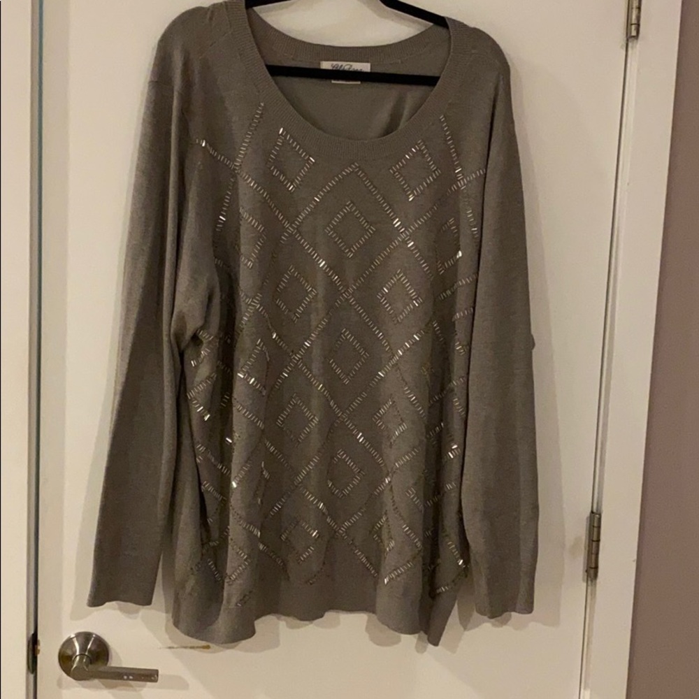 Lola Rose for Lane Bryant gray beaded sweater